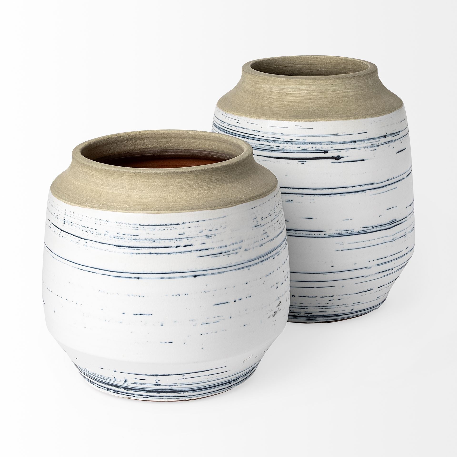 9" Blue White and Sand Coastal Ceramic Vase