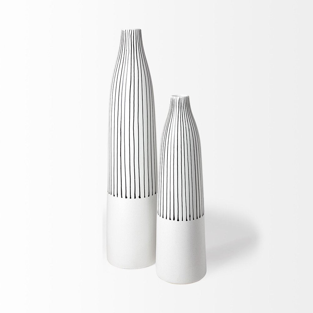 18" Black And White Abstract Cylinder Ceramic Table Vase