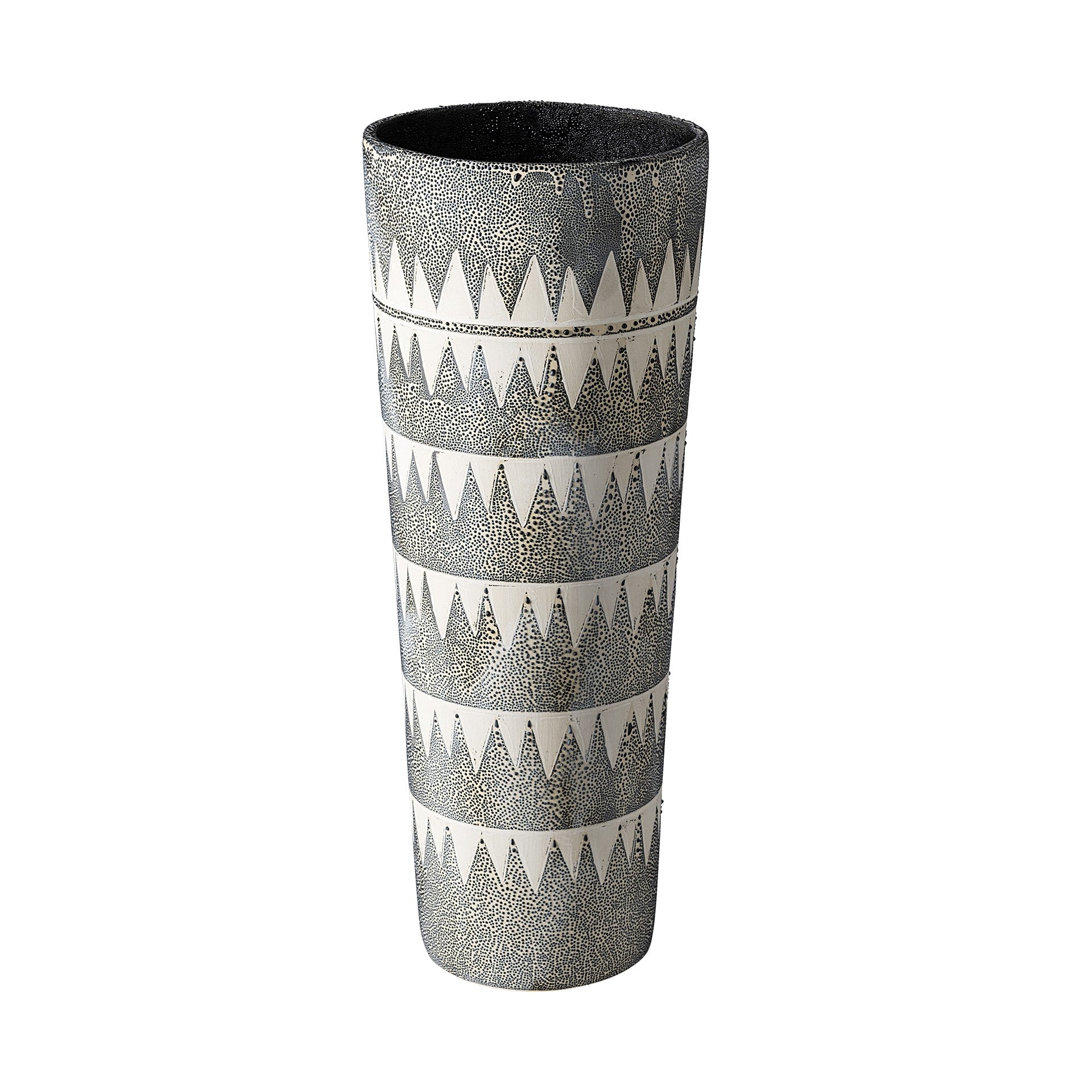 19" Gray And White Abstract Cylinder Ceramic Table Vase