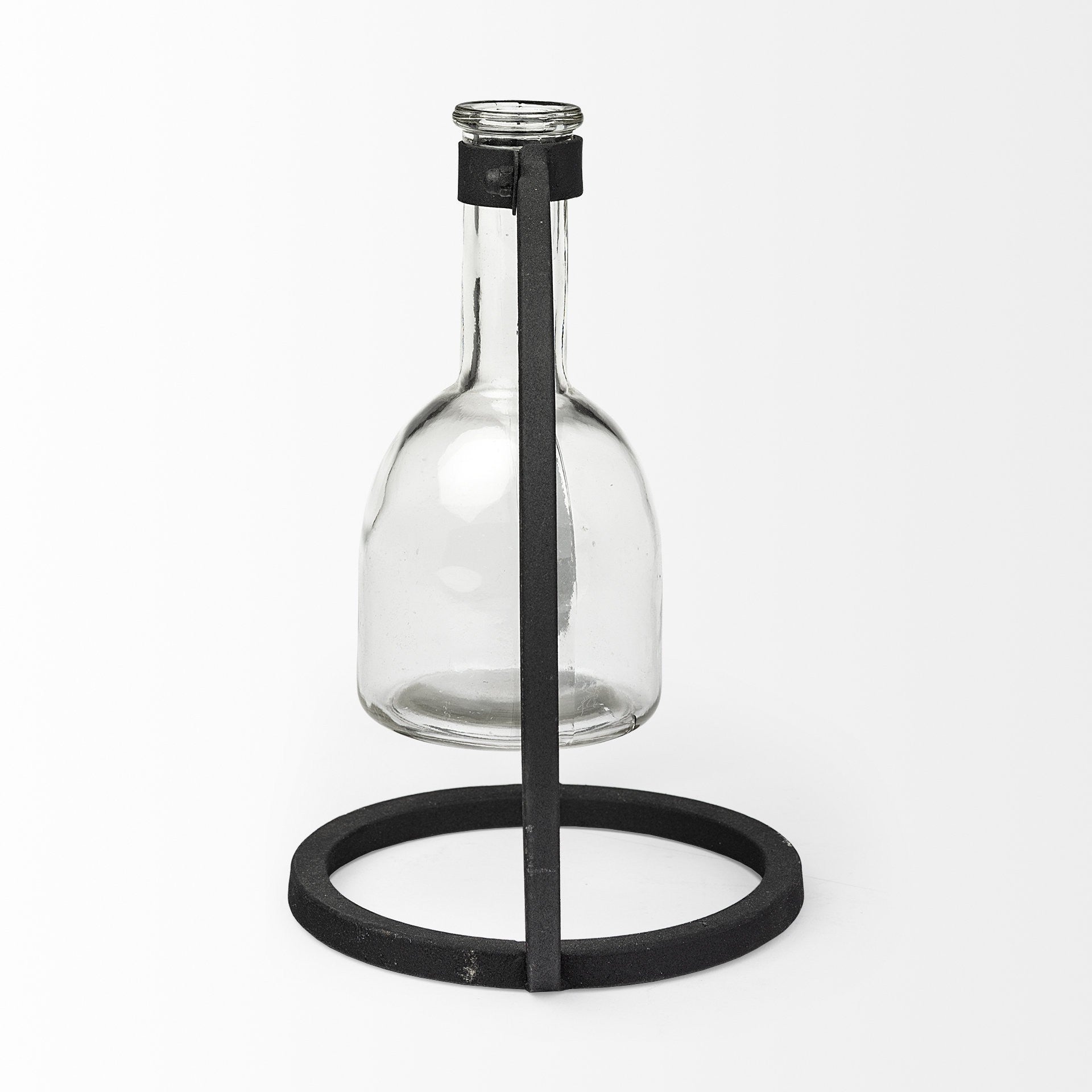 8" Clear and Black Glass and Metal Abstract Cylinder Table Vase