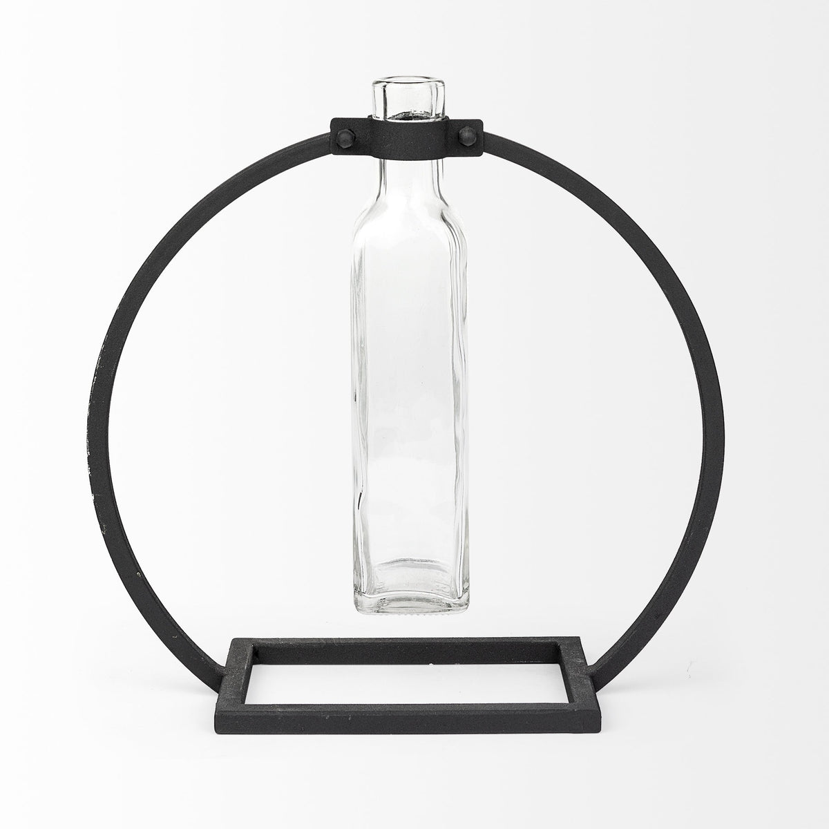 10" Black Abstract Cylinder Metal Table Vase