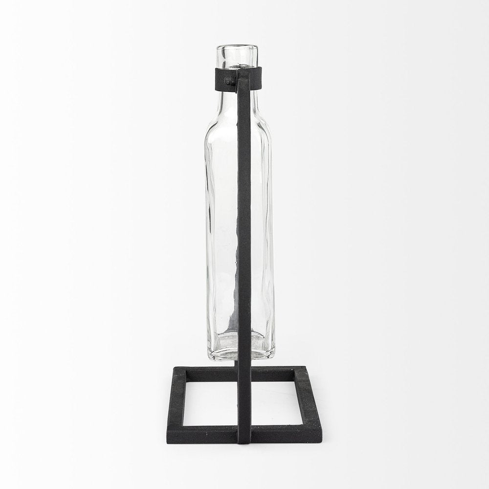 10" Black Abstract Cylinder Metal Table Vase