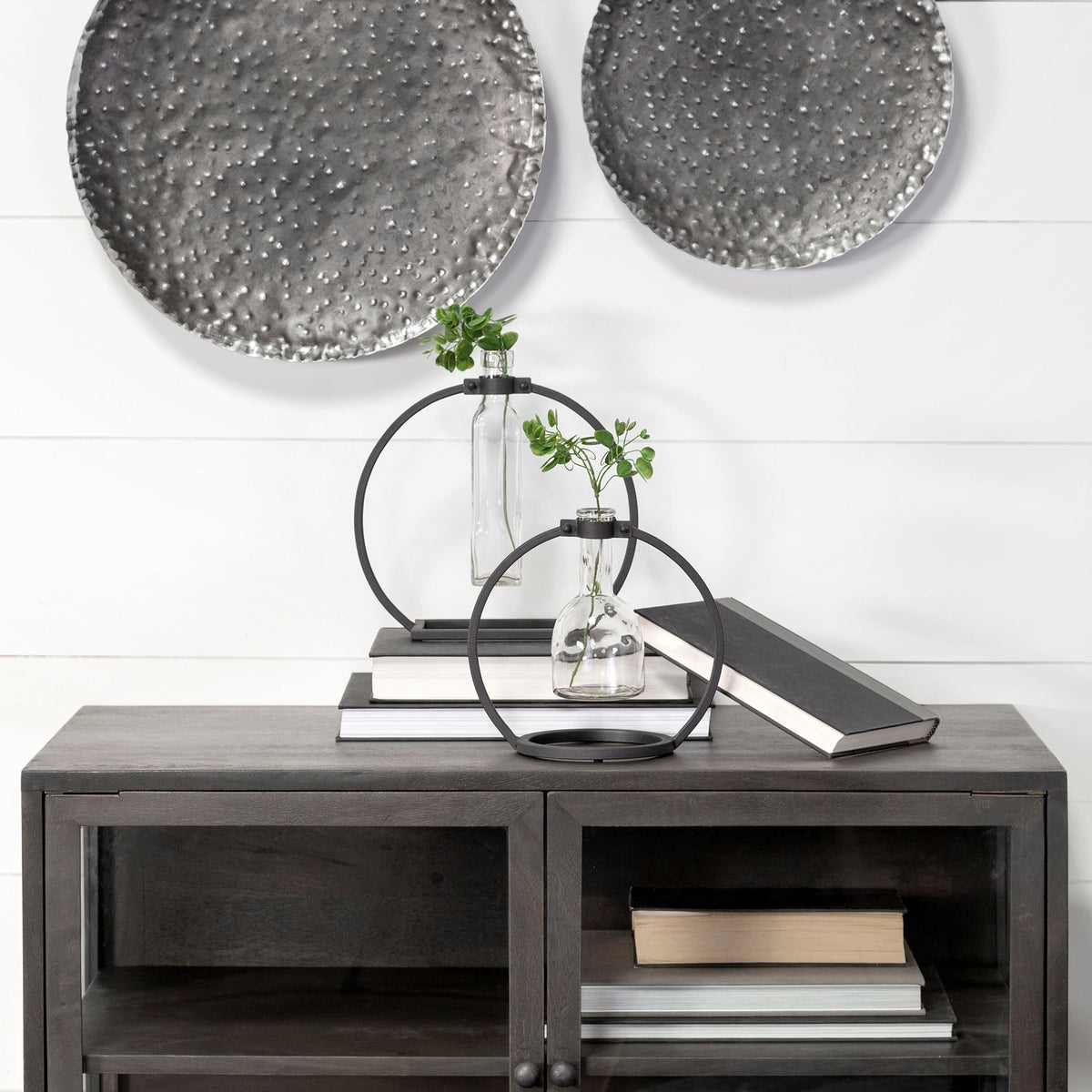 10" Black Abstract Cylinder Metal Table Vase