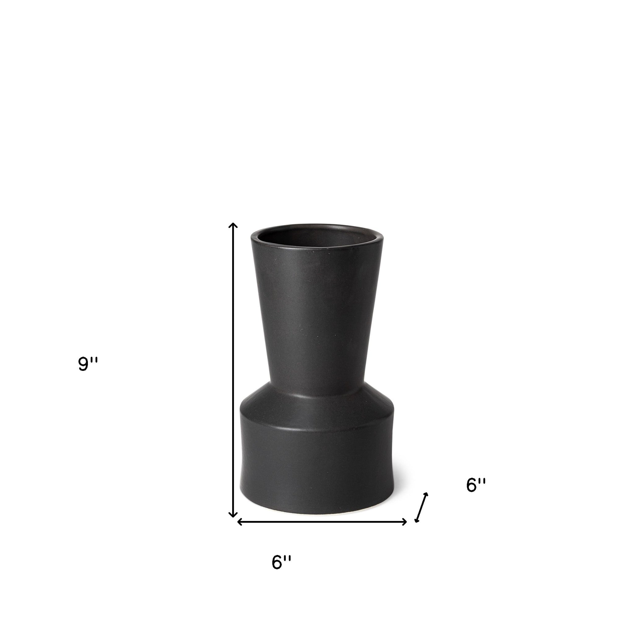 9" Matte Black Contempo Deco Ceramic Vase