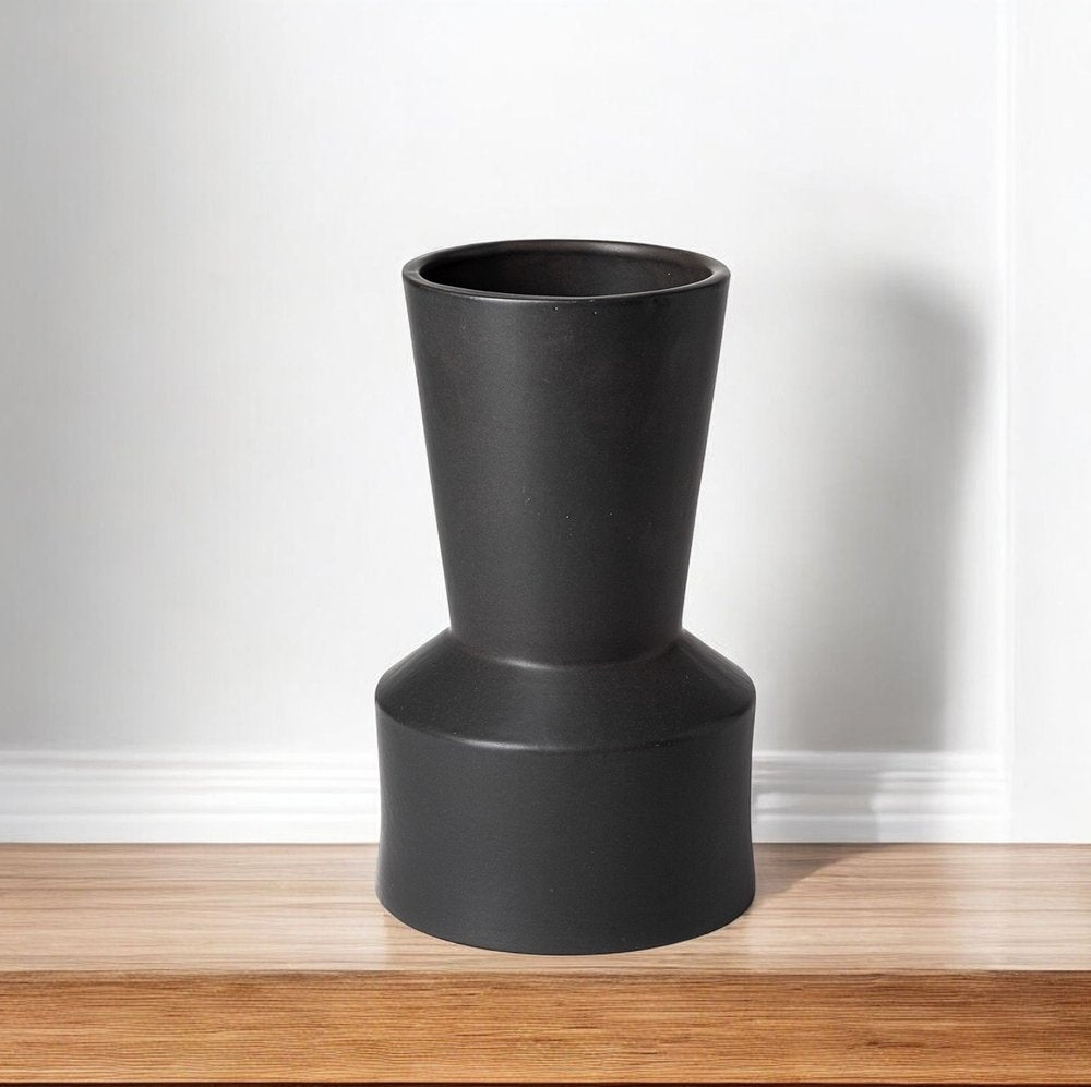9" Black Abstract Cylinder Ceramic Table Vase