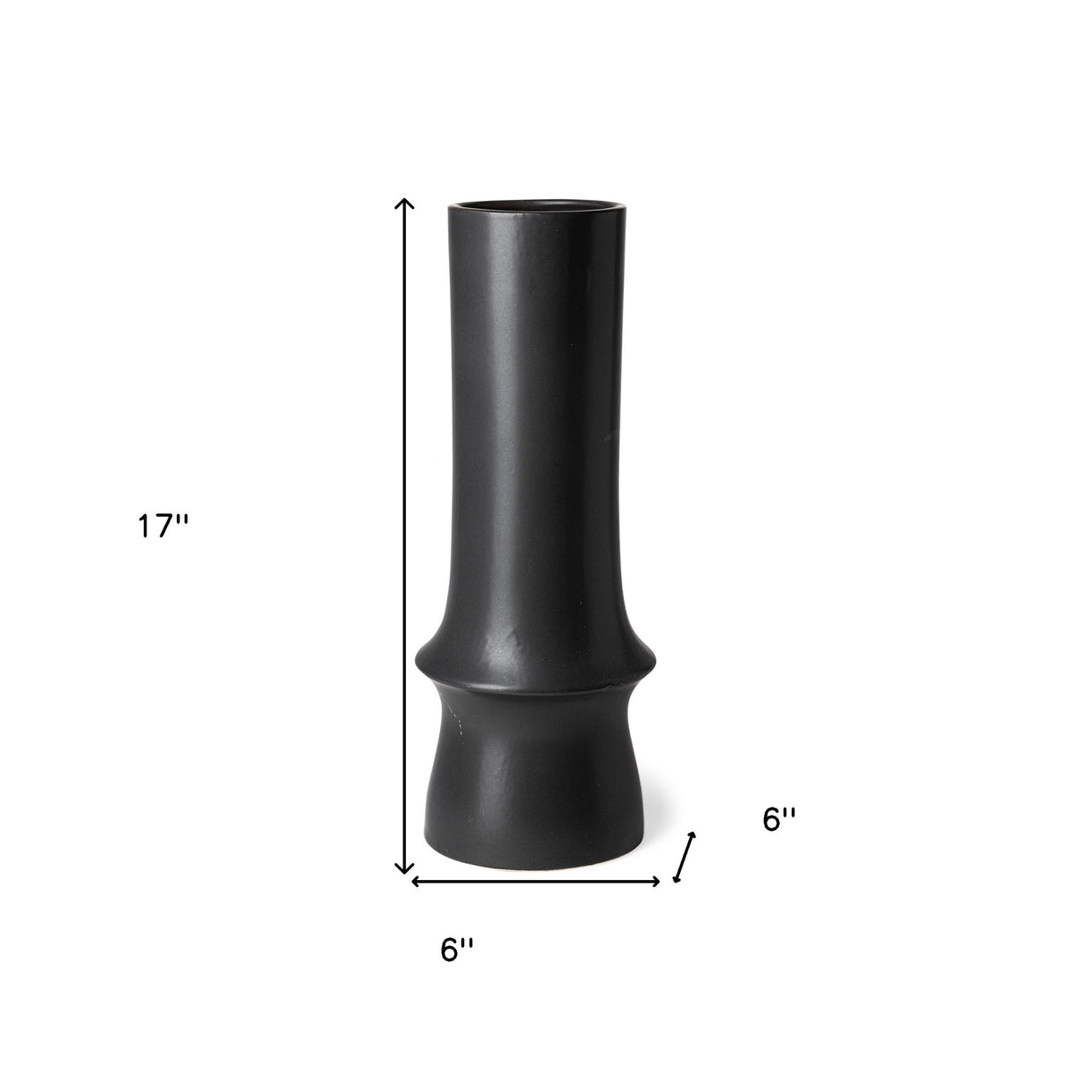 17" Black Abstract Cylinder Ceramic Table Vase