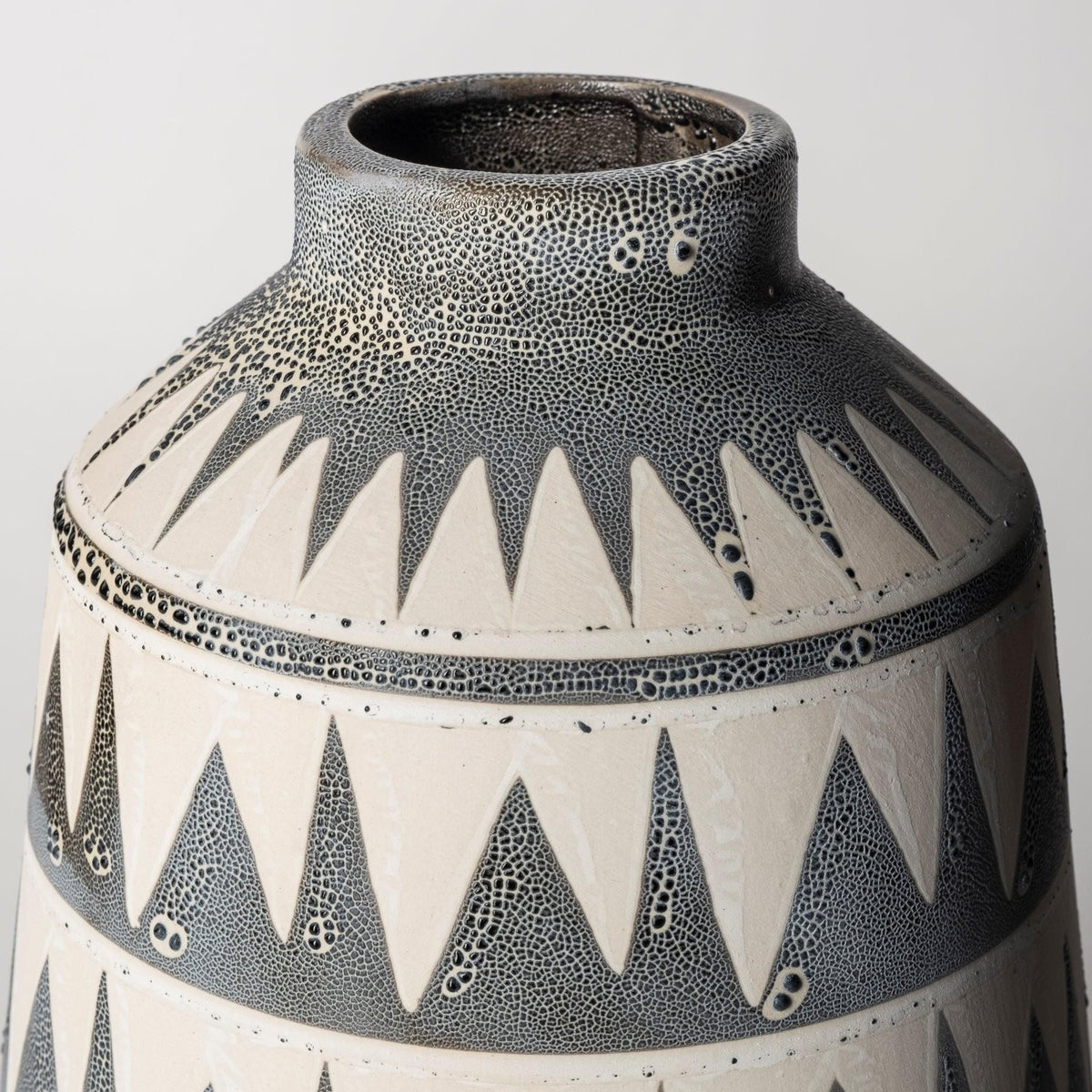 10" Gray And Ivory Geometric Cylinder Ceramic Table Vase