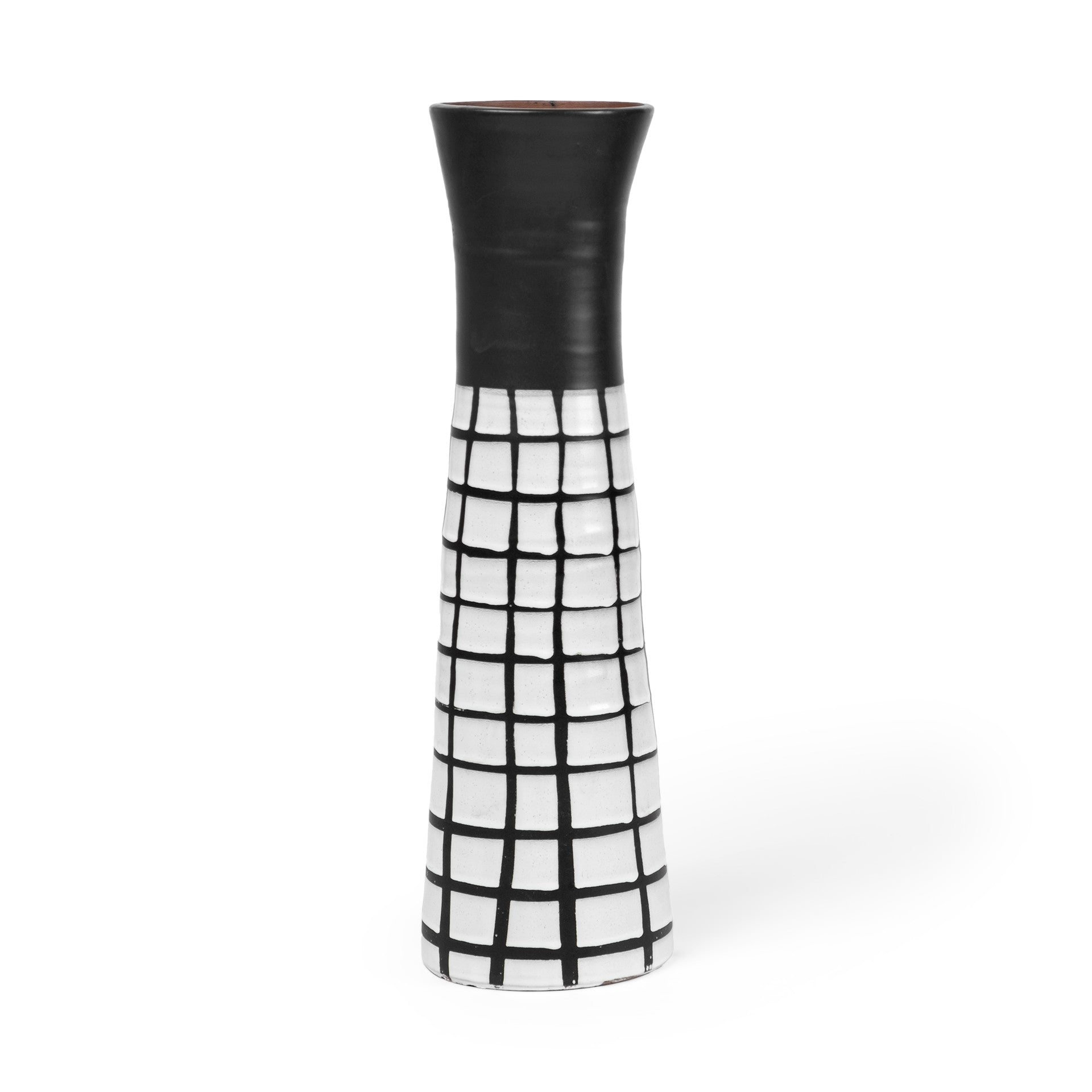 17" Black And White Abstract Cylinder Ceramic Table Vase