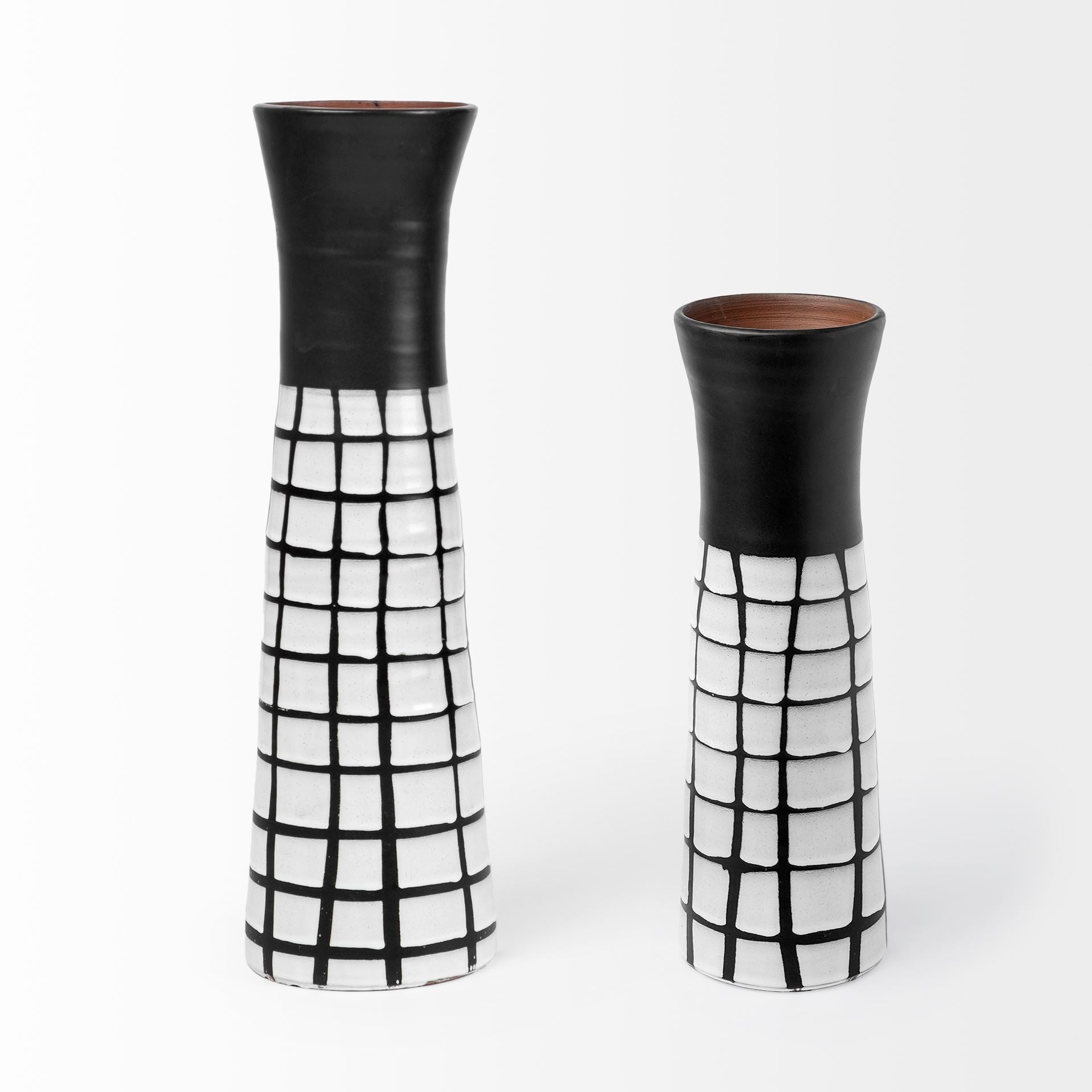 17" Black and White Modern Grid Ceramic Vase