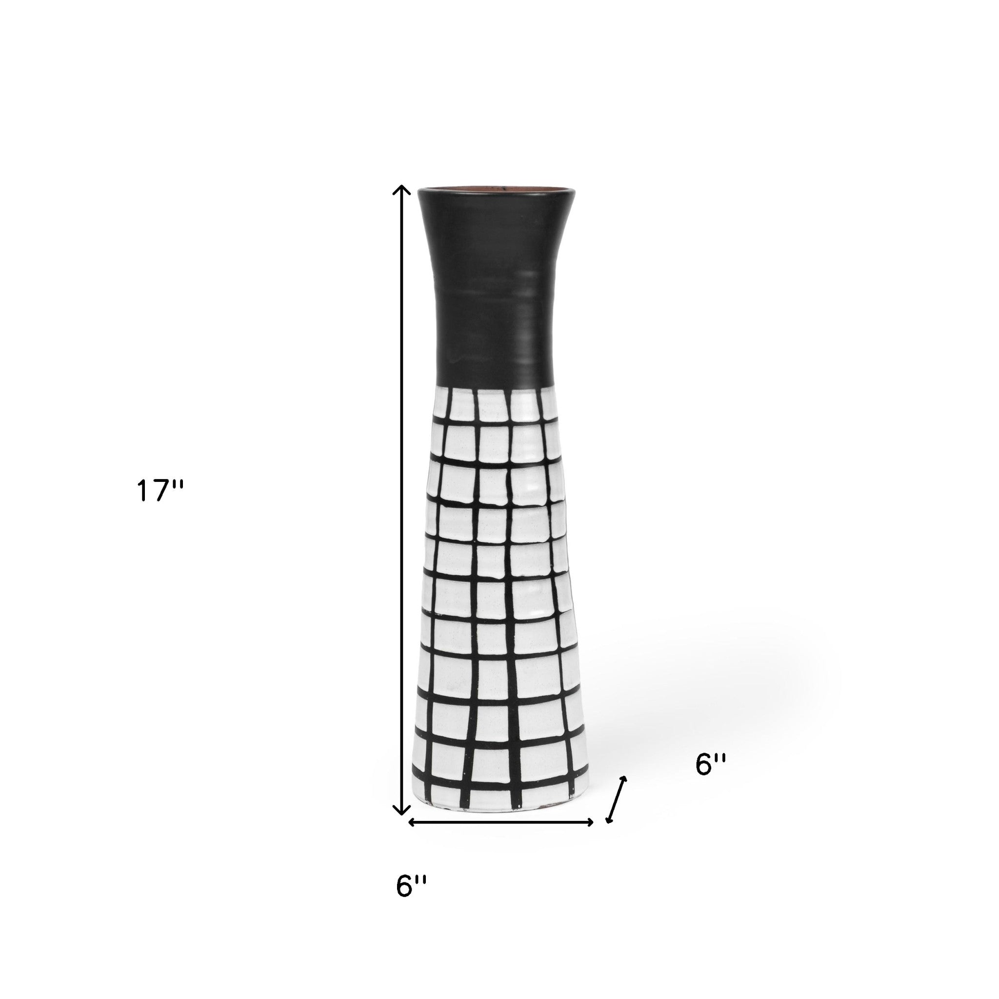 17" Black And White Abstract Cylinder Ceramic Table Vase