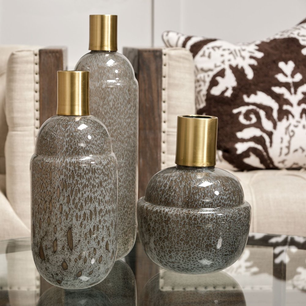 12" Brown Abstract Cylinder Crystal Glass Table Vase