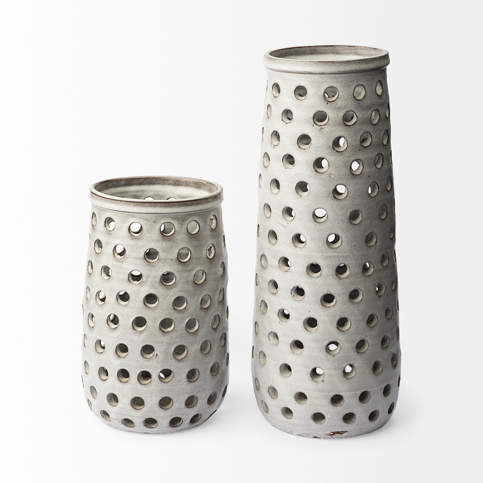 12" Organic White Glaze Pierced Dot Ceramic Vase