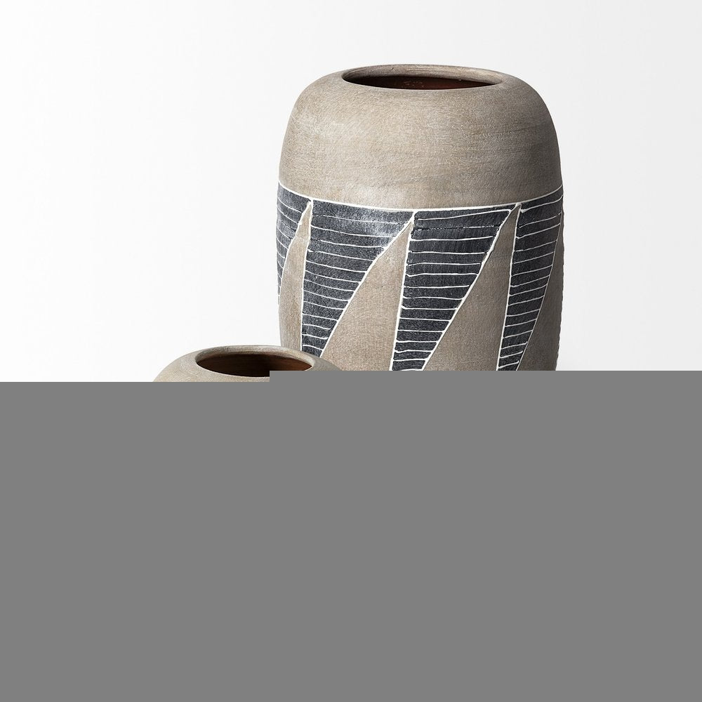 10" Brown And White Abstract Cylinder Ceramic Table Vase