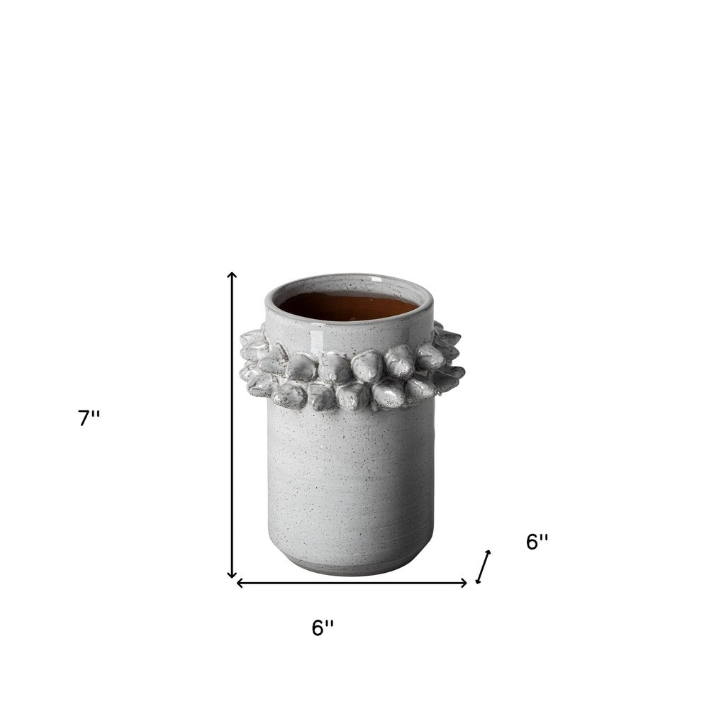 7" Gray Abstract Cylinder Spikey Ceramic Table Vase