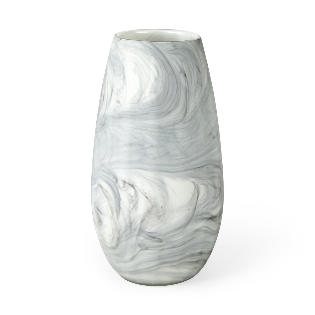 12" Gray And White Abstract Cylinder Crystal Glass Table Vase