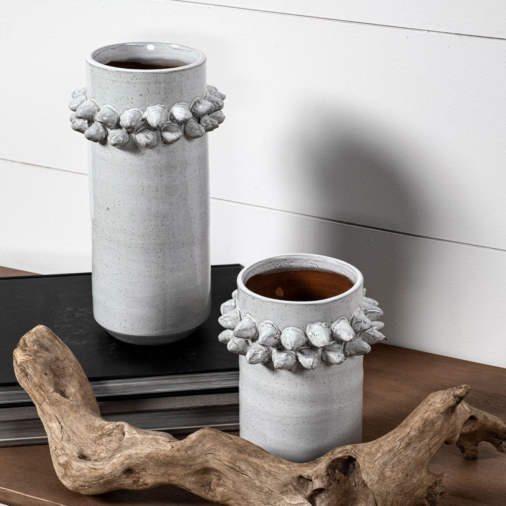 11" Gray Abstract Cylinder Ceramic Table Vase