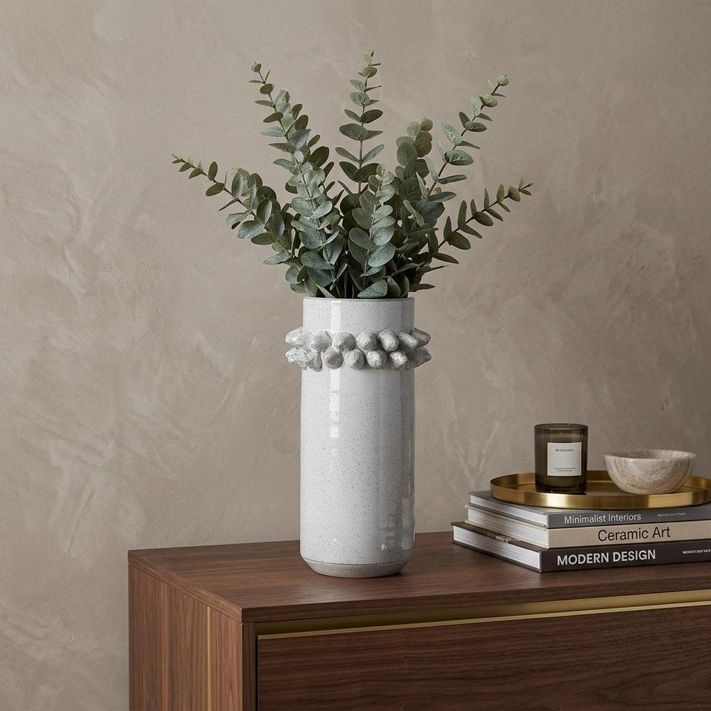 11" Gray Abstract Cylinder Ceramic Table Vase