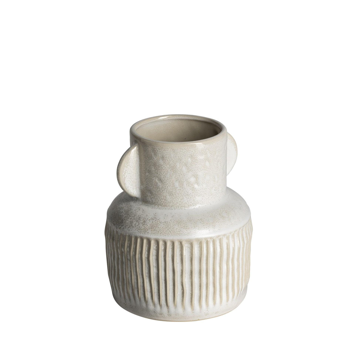 8" Whitewash Handled Textured Ceramic Vase