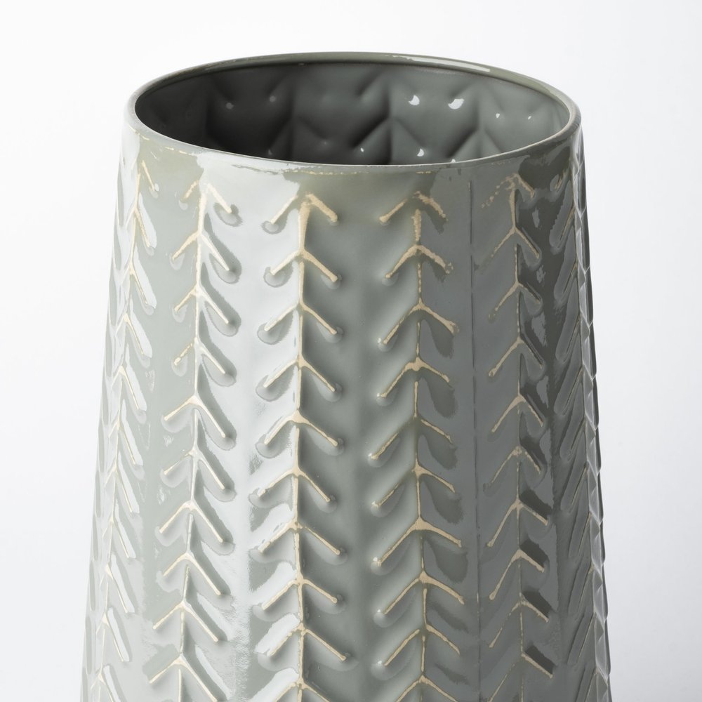 11" Green Abstract Cylinder Metal Table Vase