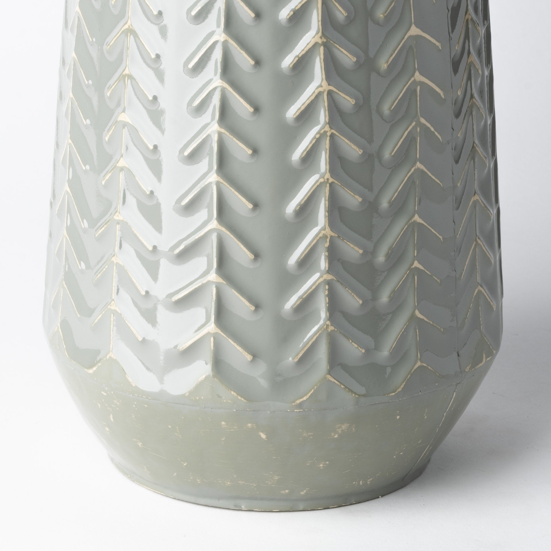 11" Green Organically Chevron Embossed Metal Vase