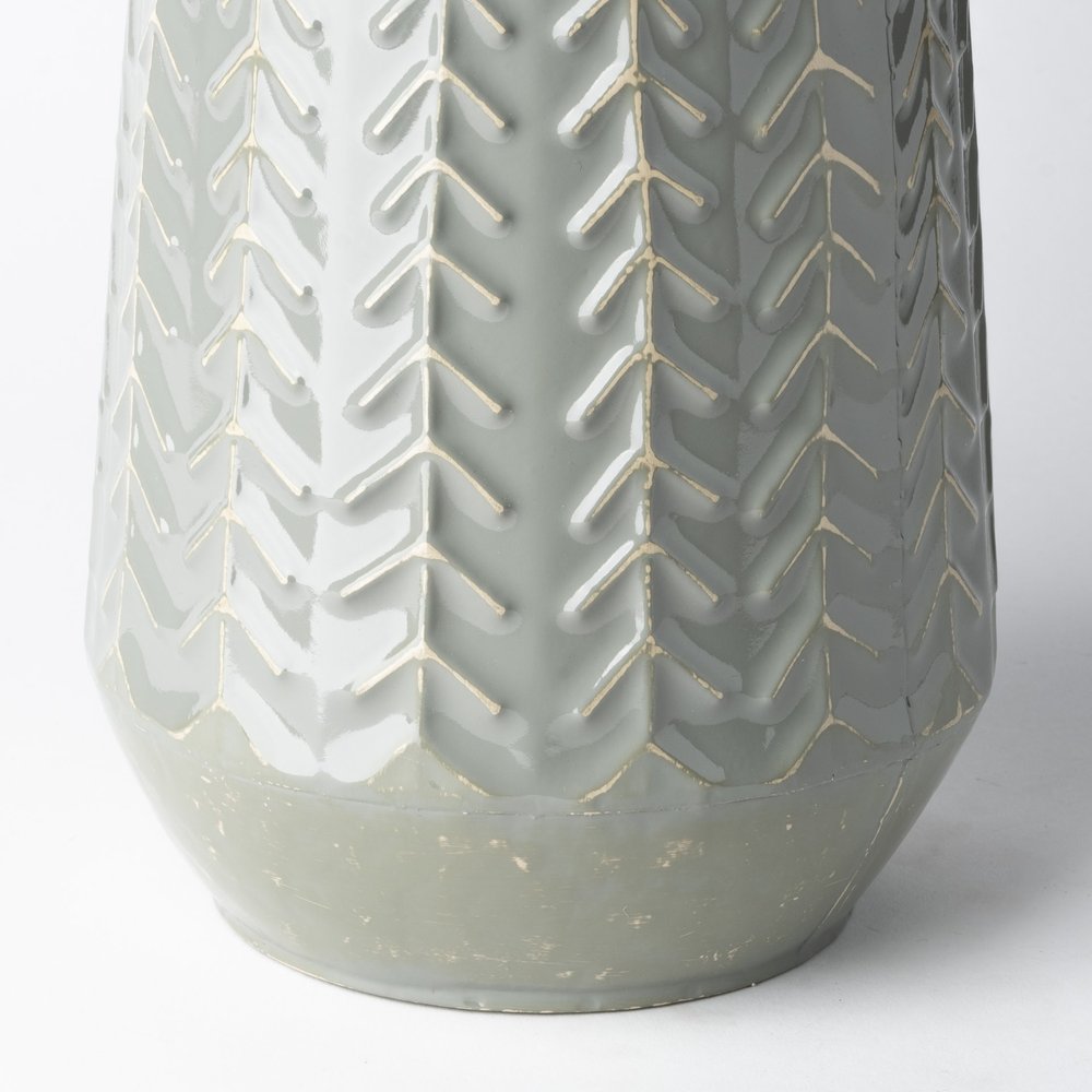 11" Green Abstract Cylinder Metal Table Vase