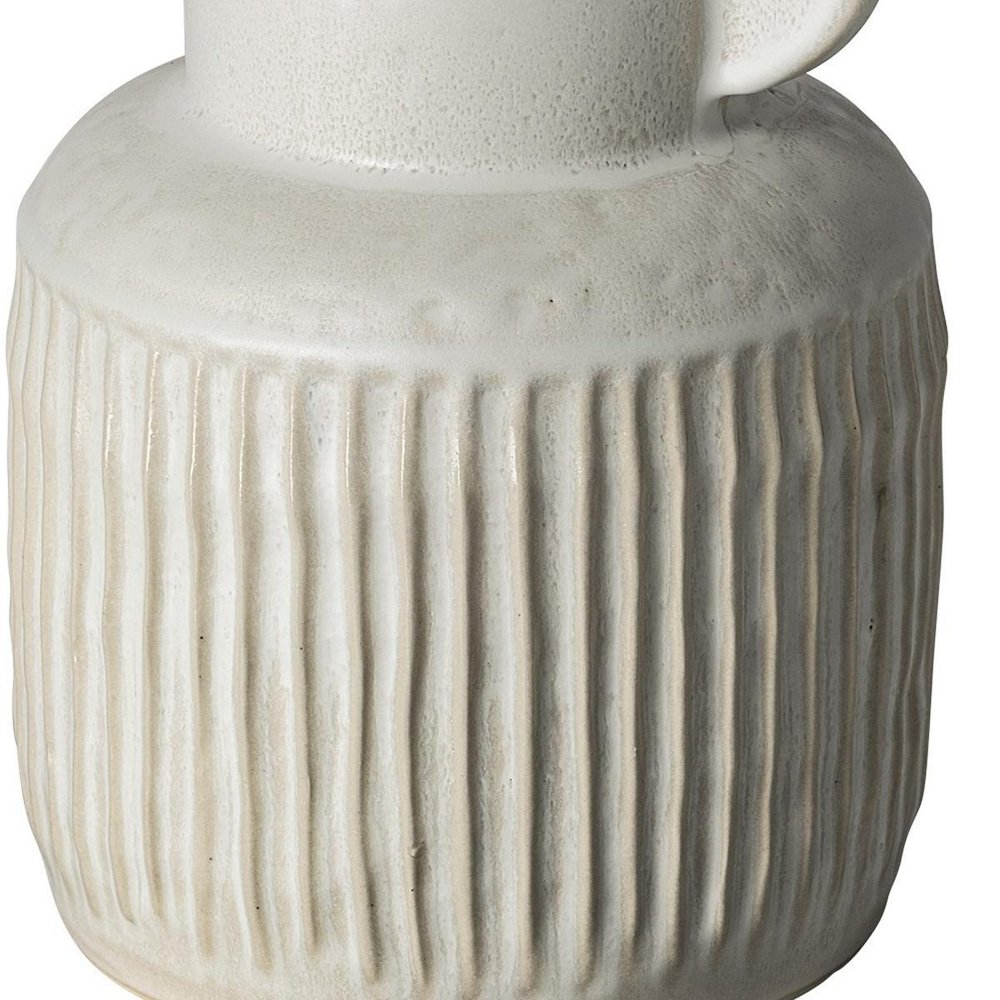 12" White Ribbed Ceramic Cylinder Table Vase