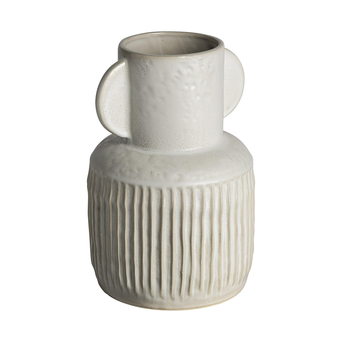 12" White Ribbed Ceramic Cylinder Table Vase