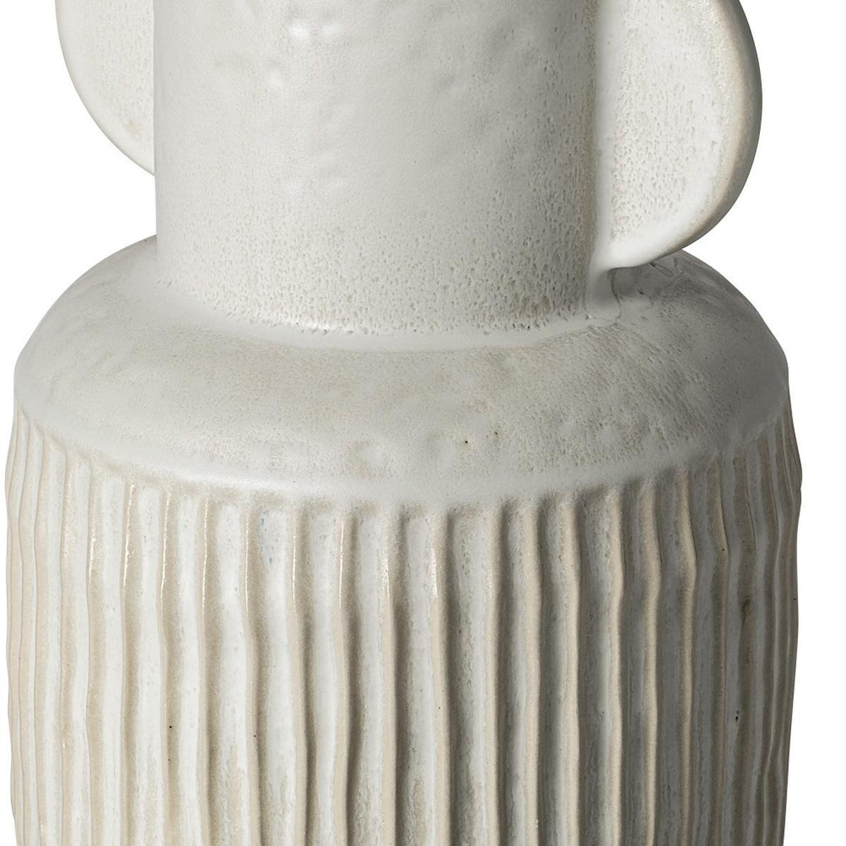12" White Ribbed Ceramic Cylinder Table Vase