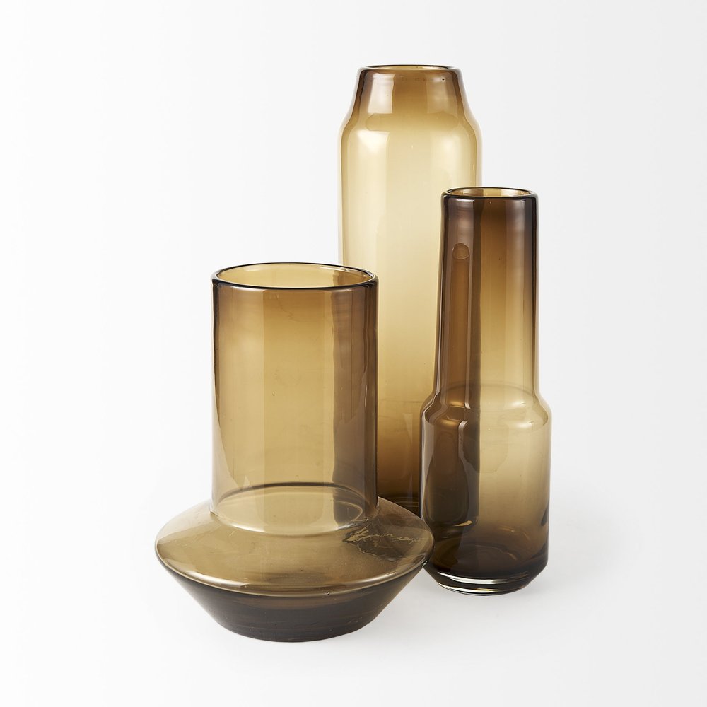 16" Golden Brown Abstract Cylinder Crystal Glass Table Vase