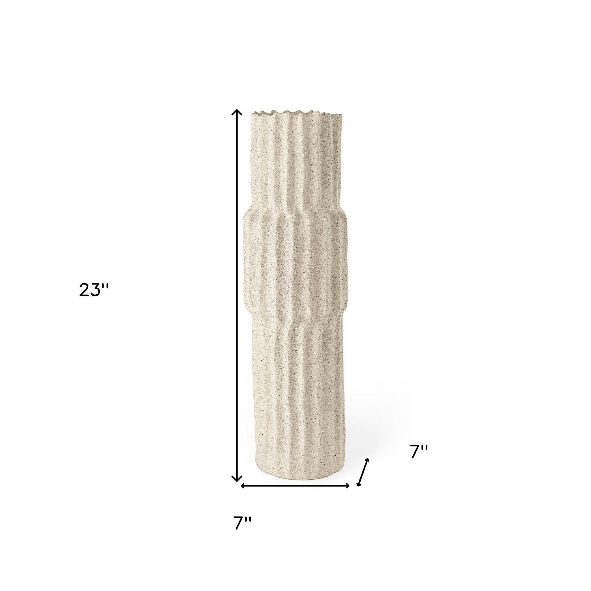 23" Cream Abstract Cylinder Ceramic Table Vase