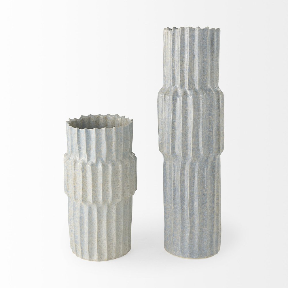 23" Gray Abstract Cylinder Ceramic Table Vase