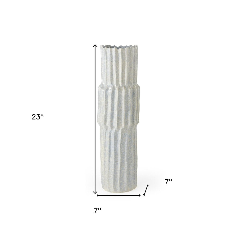 23" Gray Abstract Cylinder Ceramic Table Vase