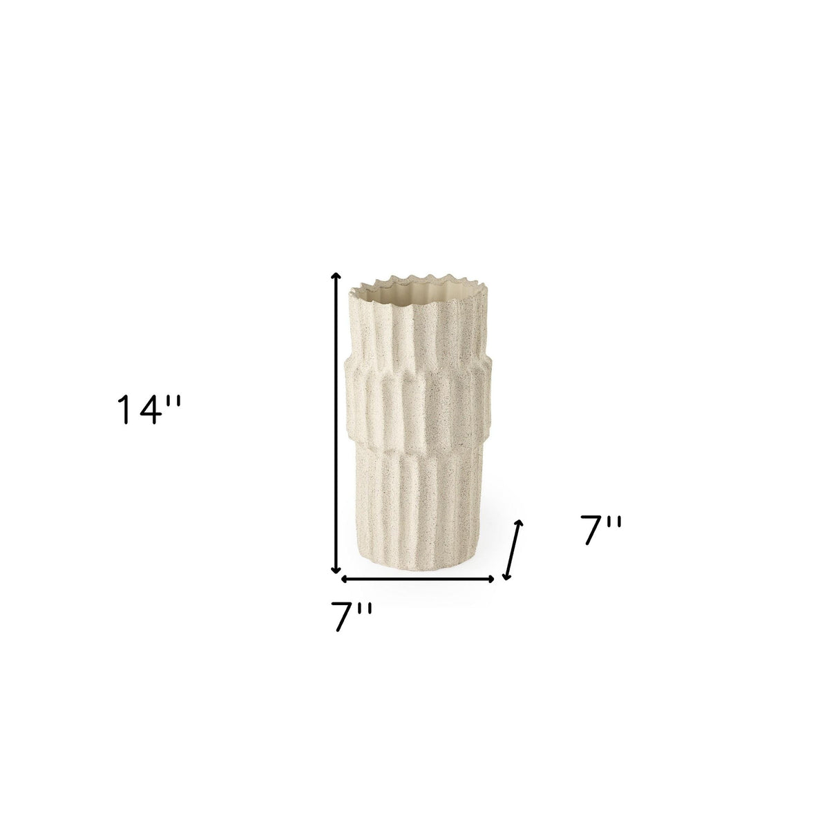 14" Sand Ceramic Cylinder Table Vase