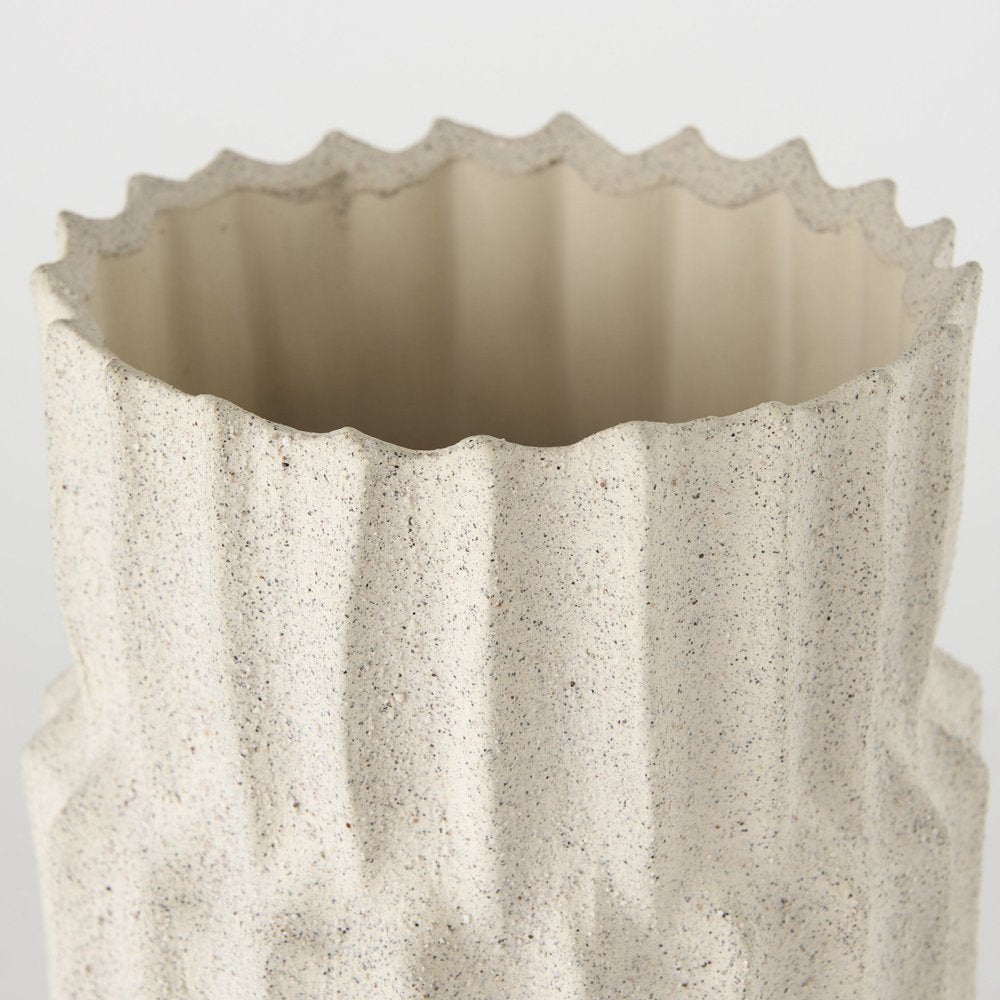 14" Sand Ceramic Cylinder Table Vase