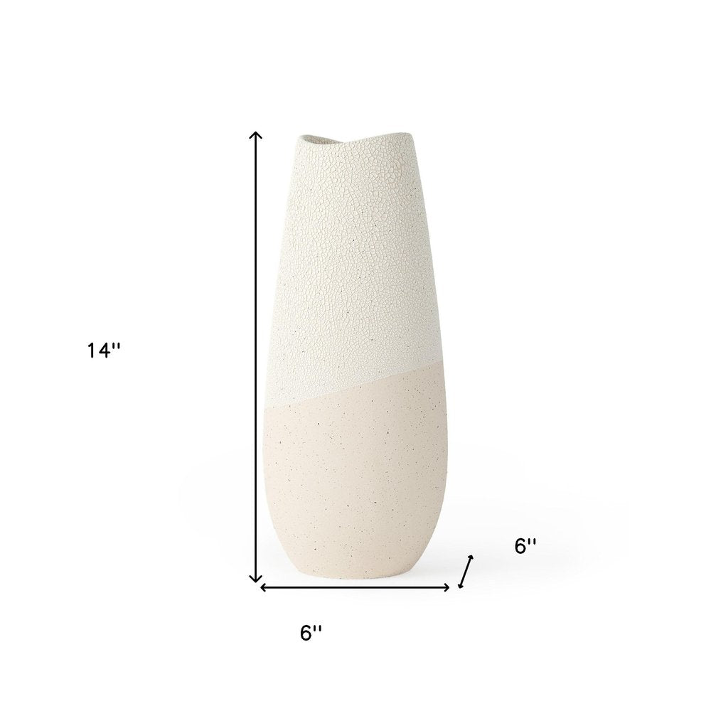 14" Cream Abstract Cylinder Ceramic Table Vase