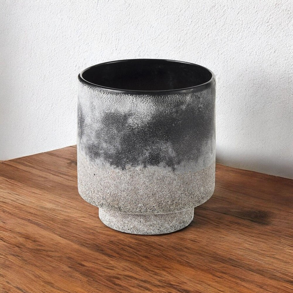 6" Brown And Black Abstract Cylinder Ceramic Table Vase