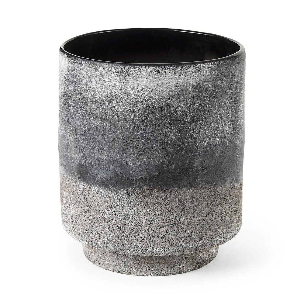 9" Brown And Black Abstract Cylinder Ceramic Table Vase