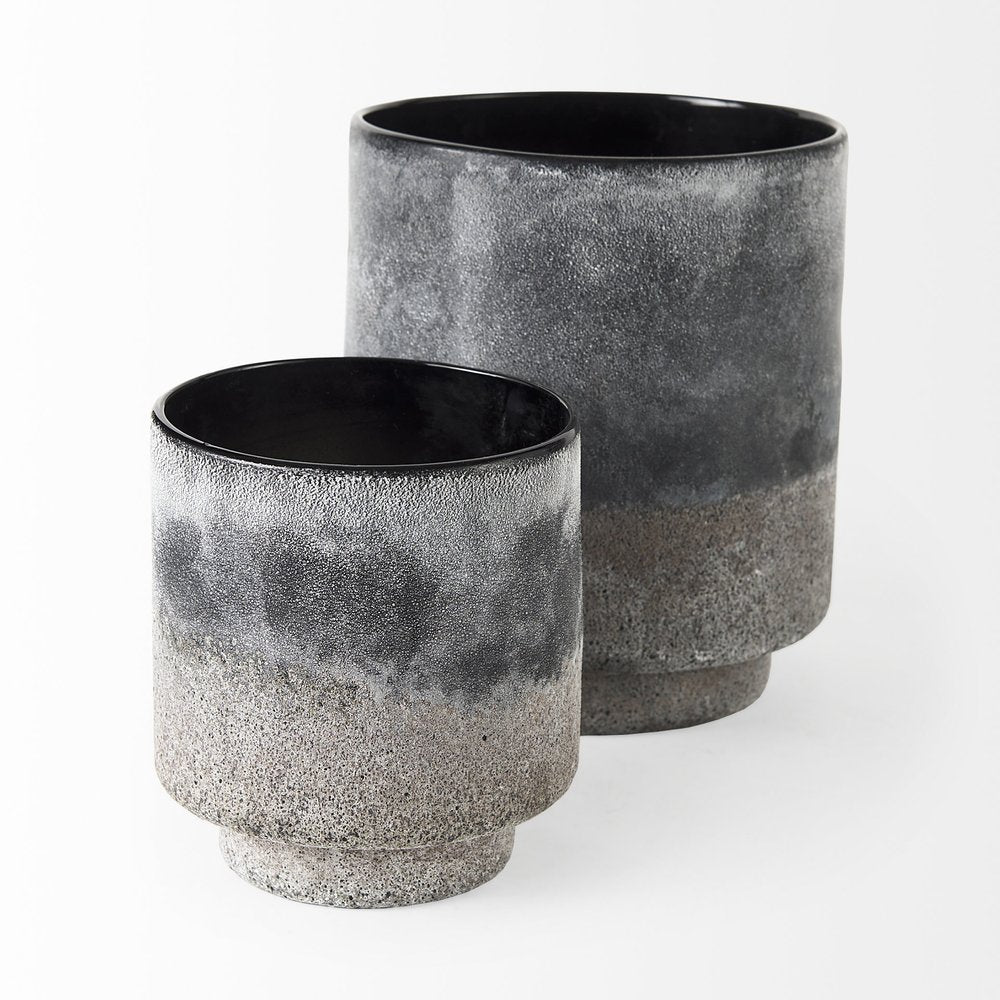 9" Brown And Black Abstract Cylinder Ceramic Table Vase