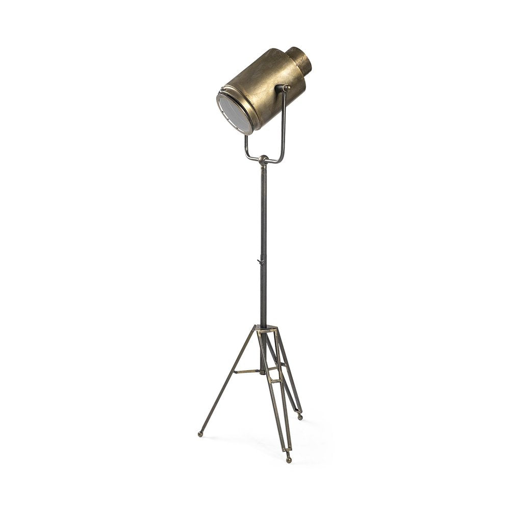 61" Antiqued Gold LED Movie Set Floor Lamp With Gold Metal Shade