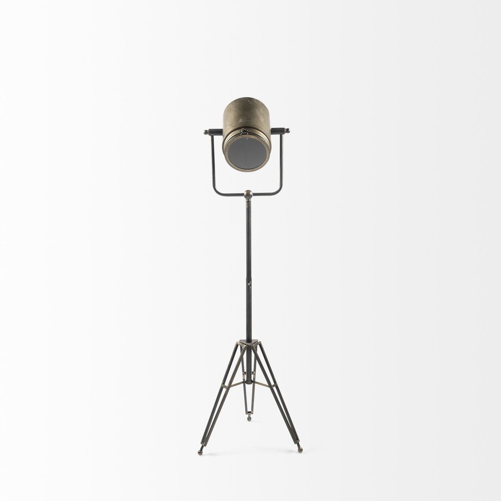 61" Antiqued Gold LED Movie Set Floor Lamp With Gold Metal Shade