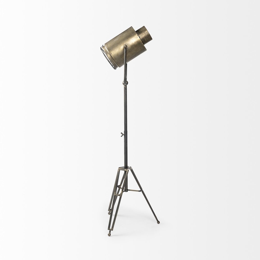 61" Antiqued Gold LED Movie Set Floor Lamp With Gold Metal Shade