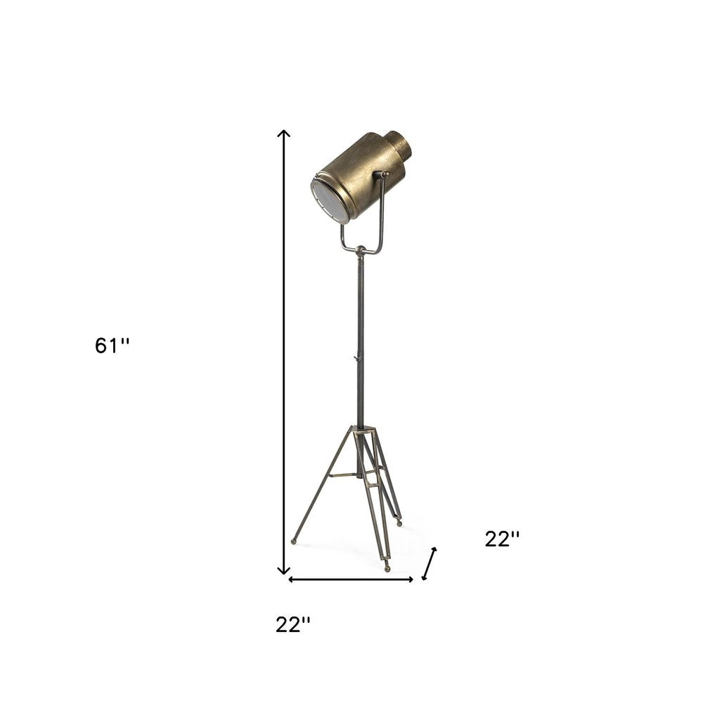 61" Antiqued Gold LED Movie Set Floor Lamp With Gold Metal Shade