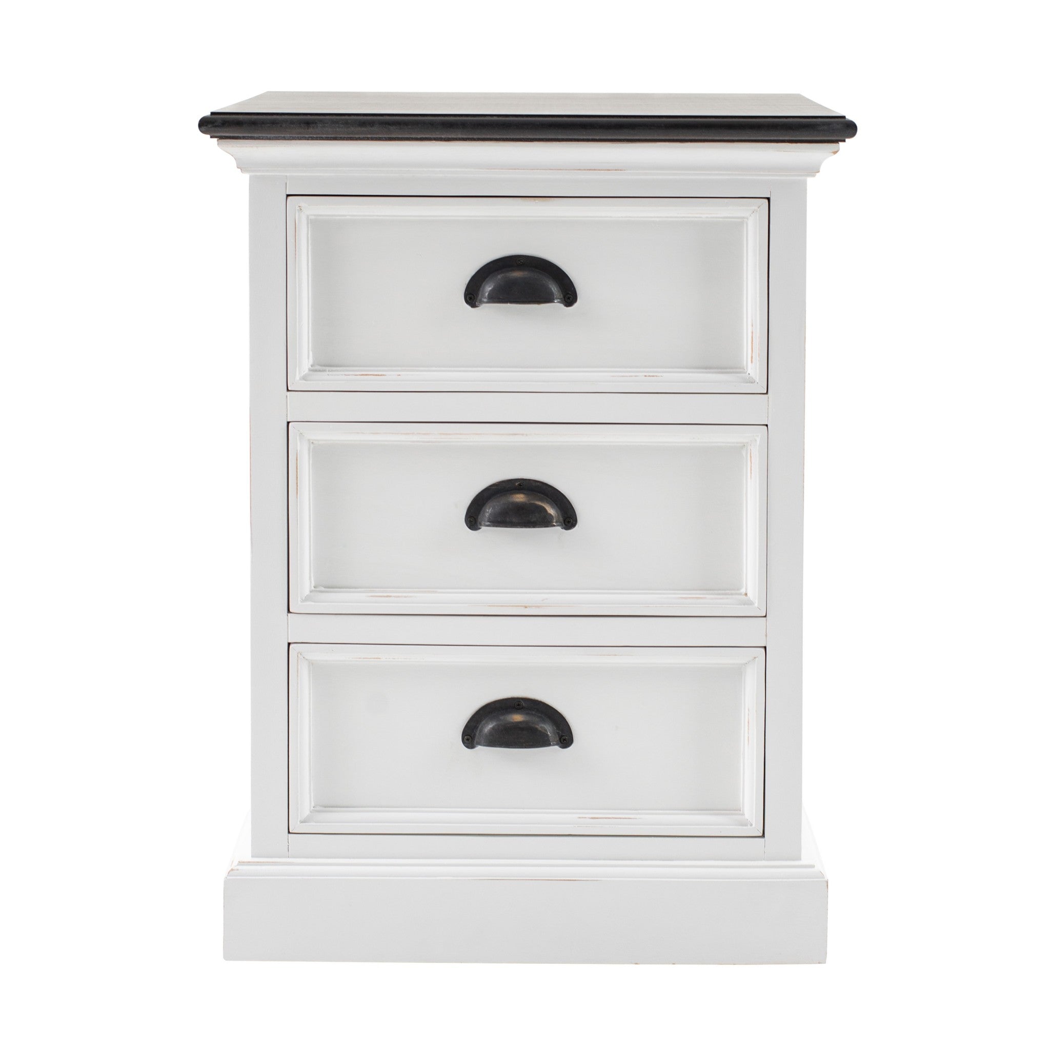 24" White and Brown Three Drawer Wood Nightstand
