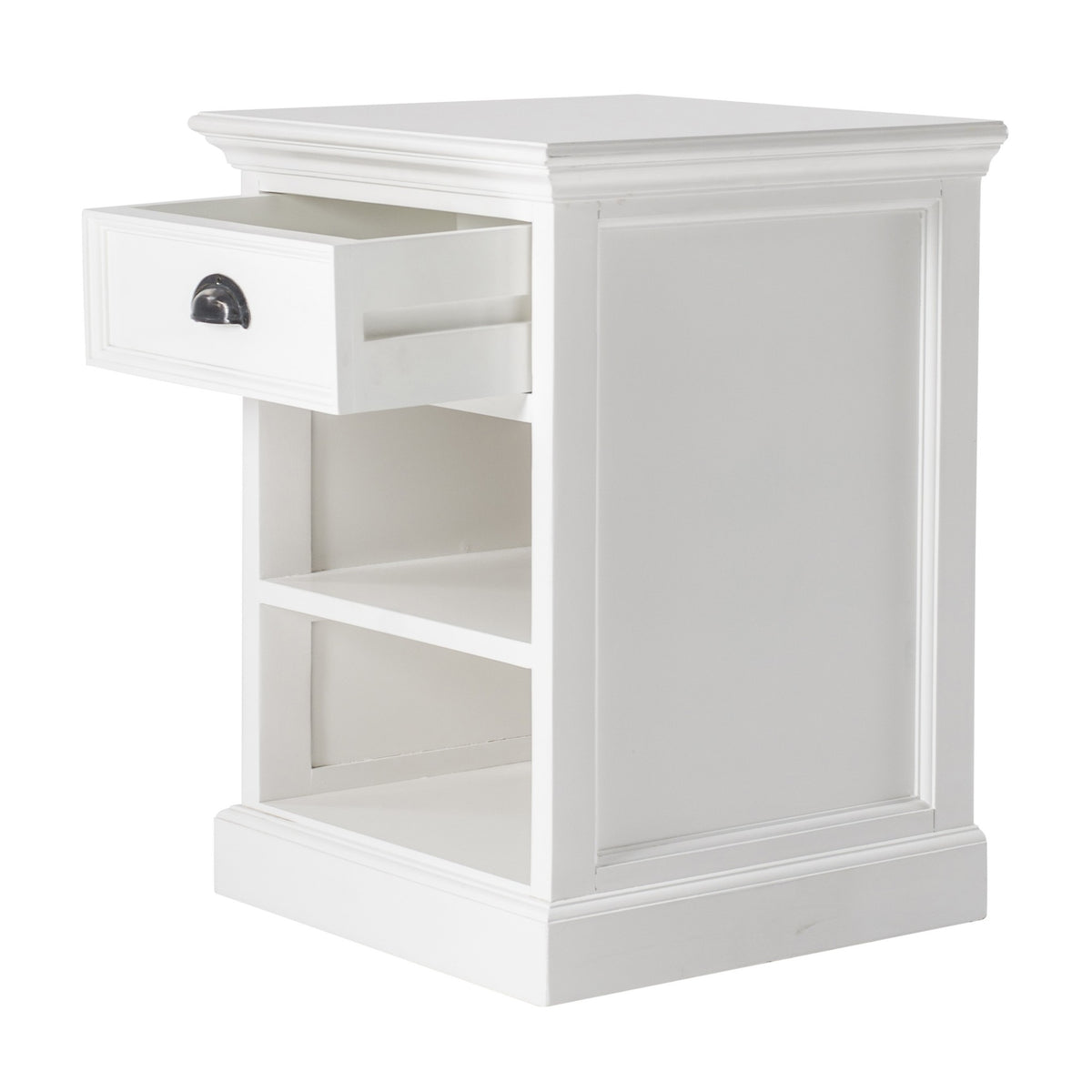 24" White Solid Wood Distressed One Drawer Nightstand
