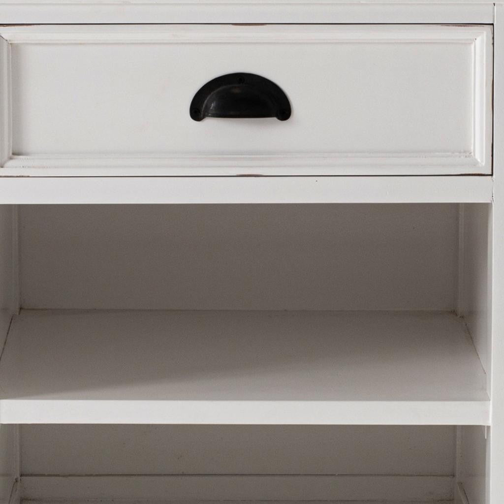 Distressed White and Deep Brown Nightstand With Shelves