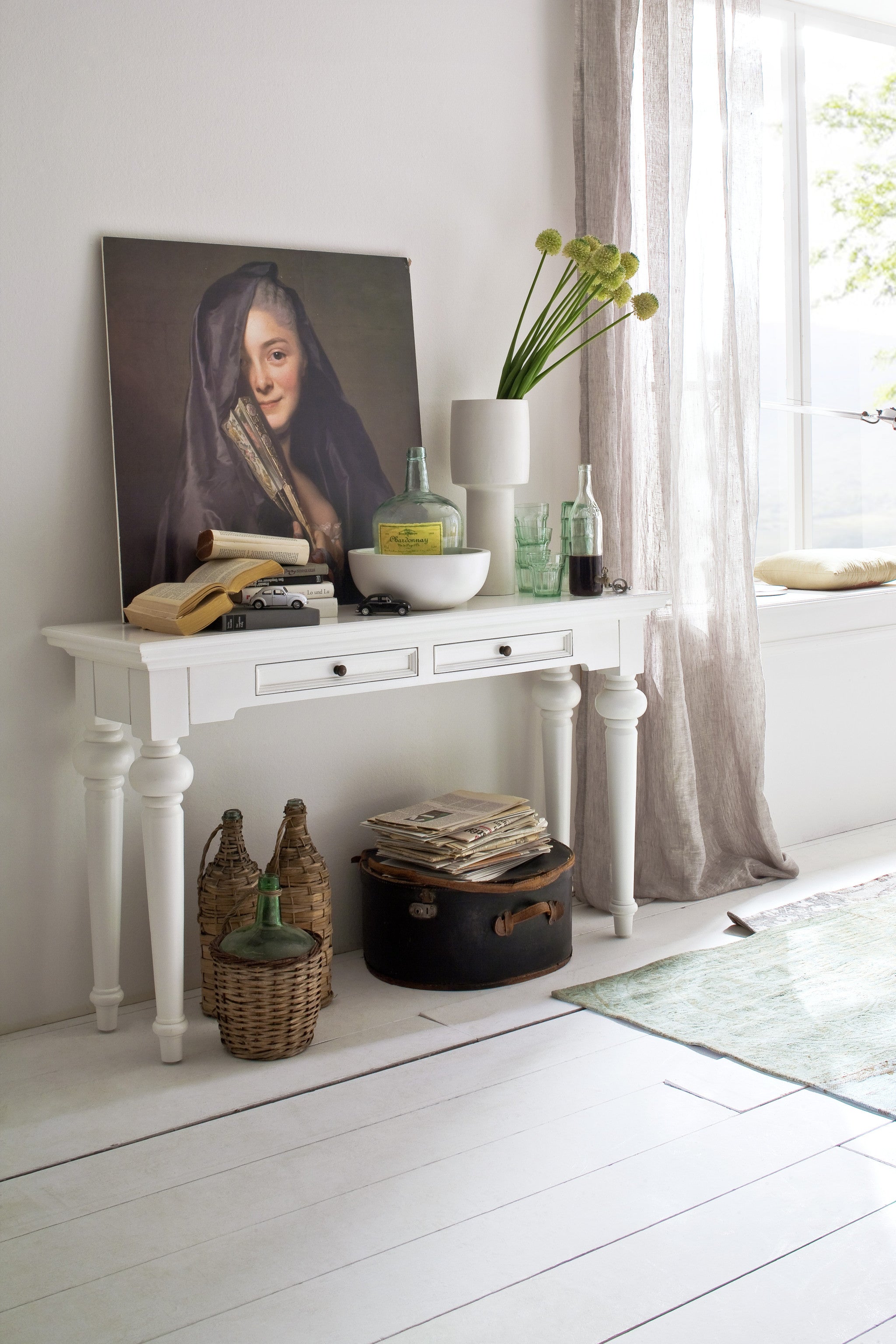 55" White Console Table With Storage