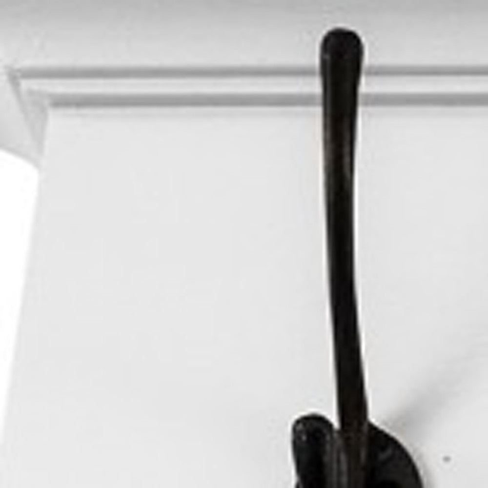 51" White Solid Wood Eight Hook Wall Mount Coat Rack