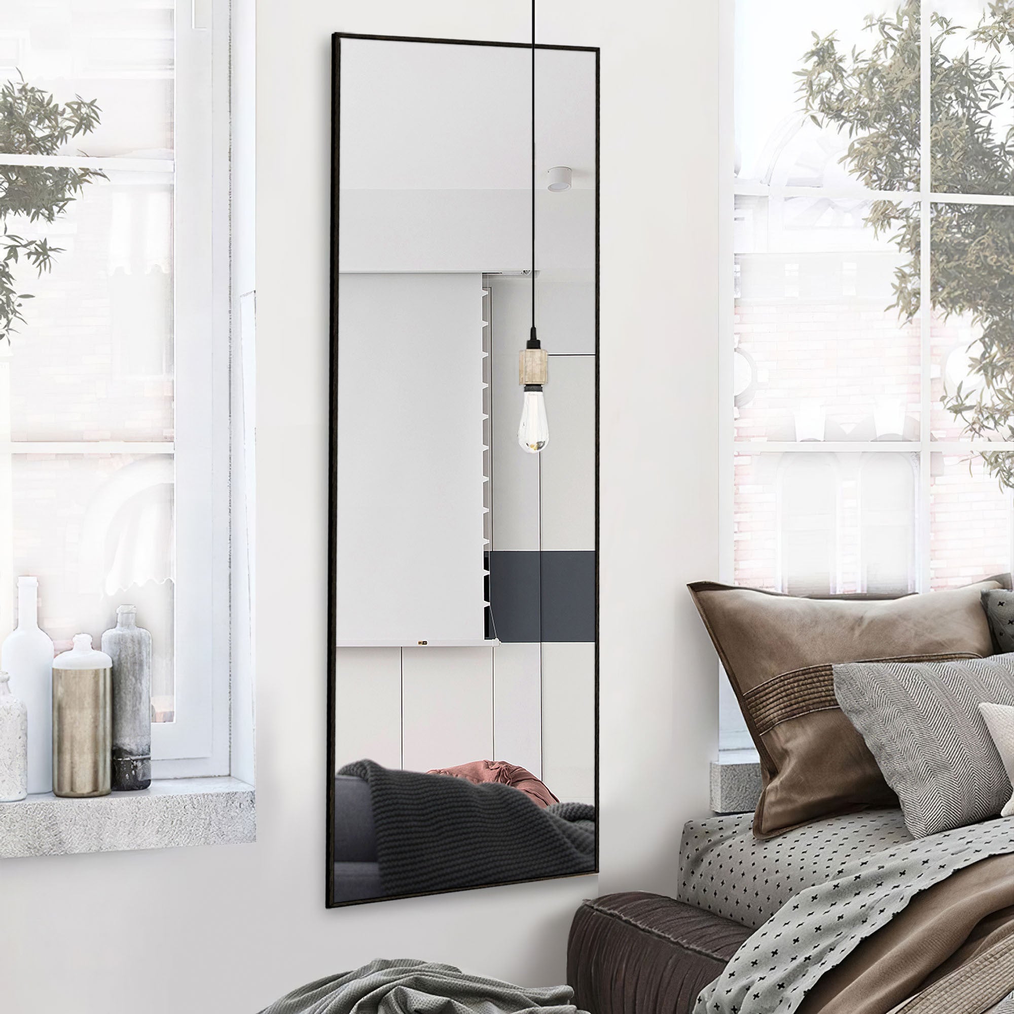 59" Black Metal Framed Freestanding Standing Mirror