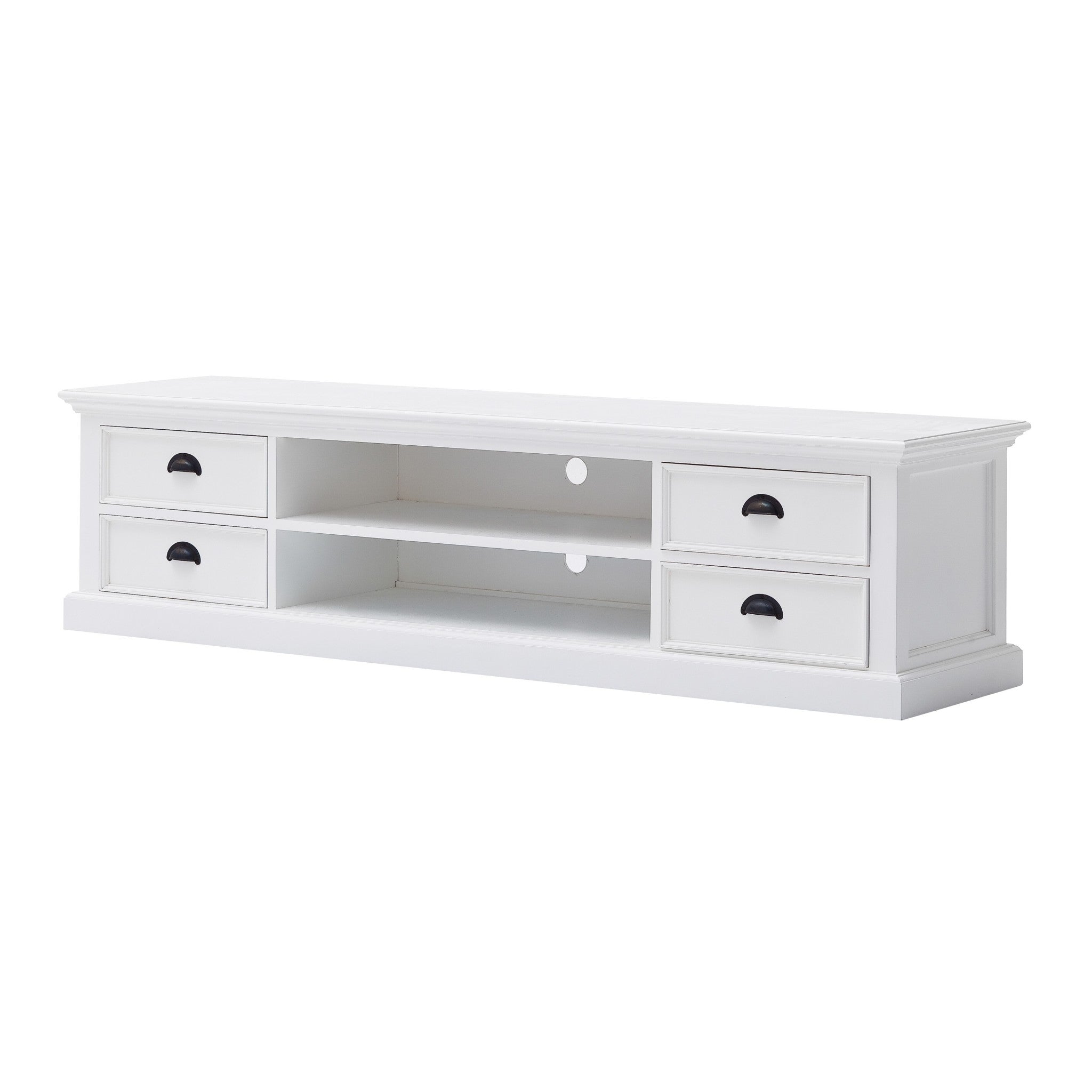 71" White Solid Wood Enclosed and Open Storage TV Stand