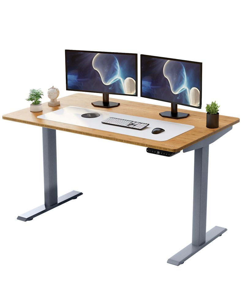 48" Adjustable Brown and Gray Stainless Steel Computer Desk
